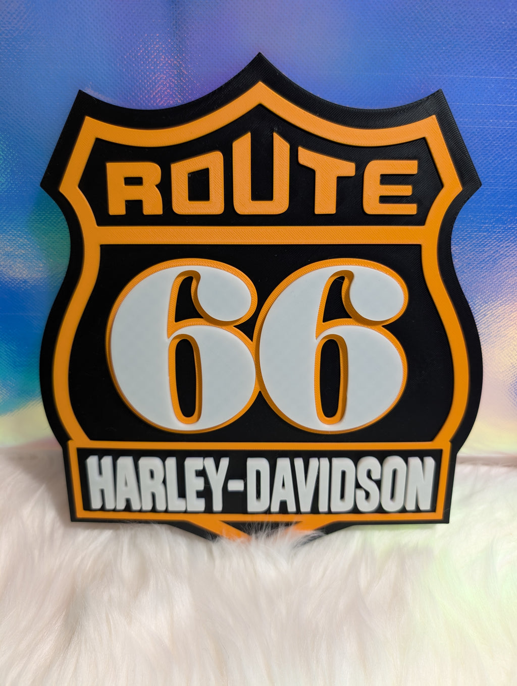 Route 66 motorcycle-inspired 3D printed sign